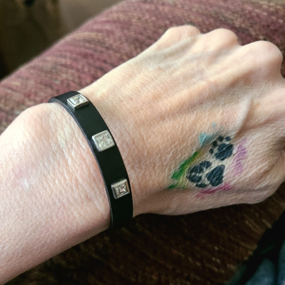Leather Diamonique thin cuff bracelet. Sterling accents & closure